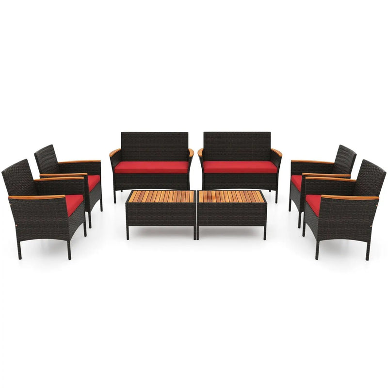 8 Piece Patio Wicker Sofa Set 4 Rattan Chairs and 2 Loveseat with 2 Table by DirectDeals