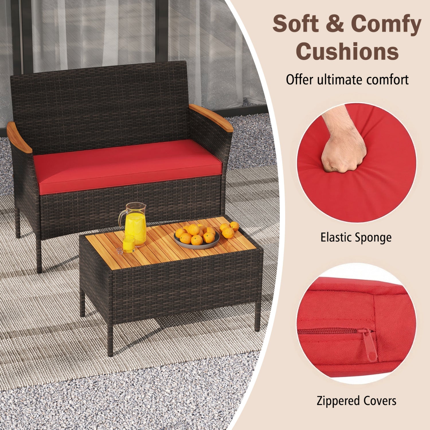 8 Piece Patio Wicker Sofa Set 4 Rattan Chairs and 2 Loveseat with 2 Table by DirectDeals