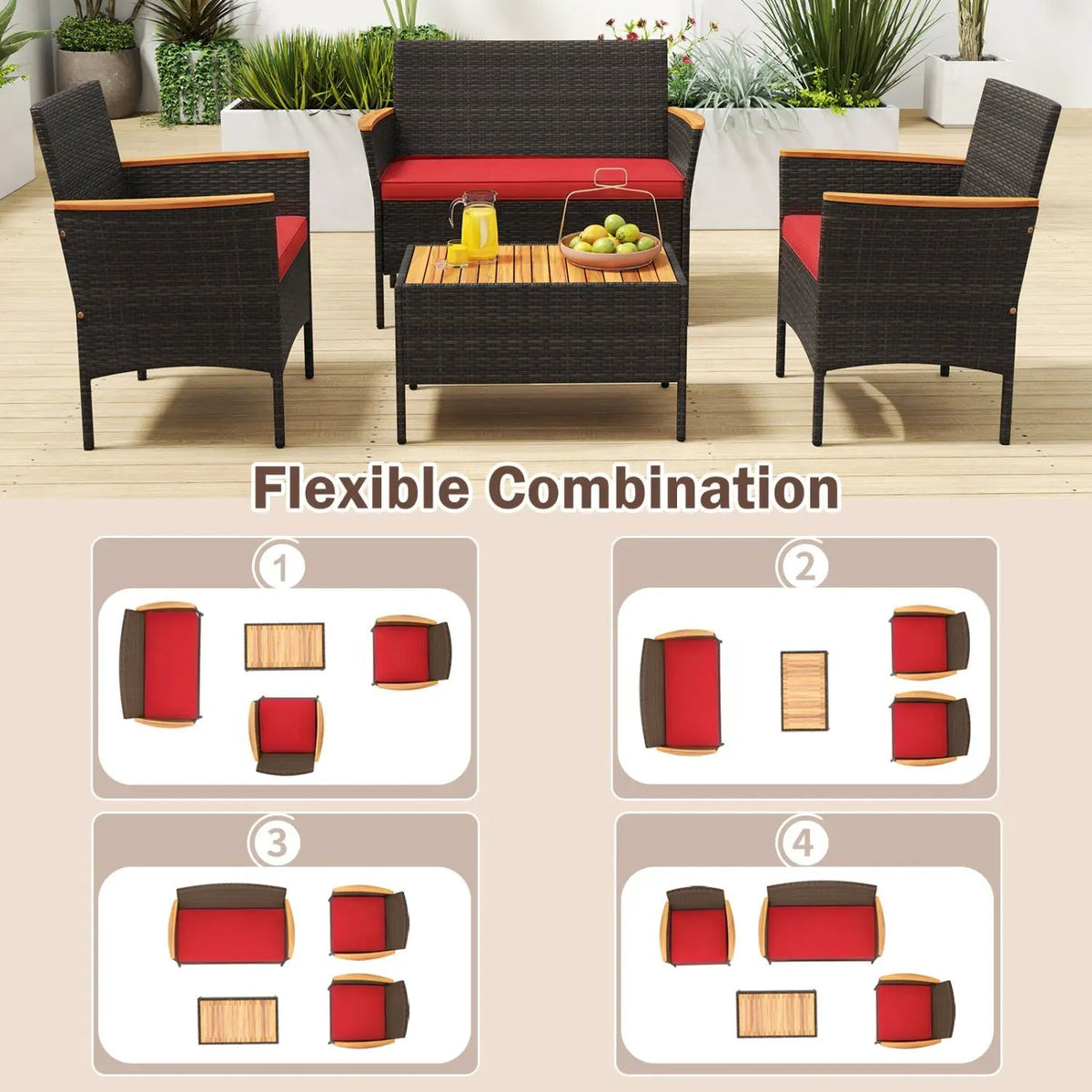 8 Piece Patio Wicker Sofa Set 4 Rattan Chairs and 2 Loveseat with 2 Table, photo 8 of 16