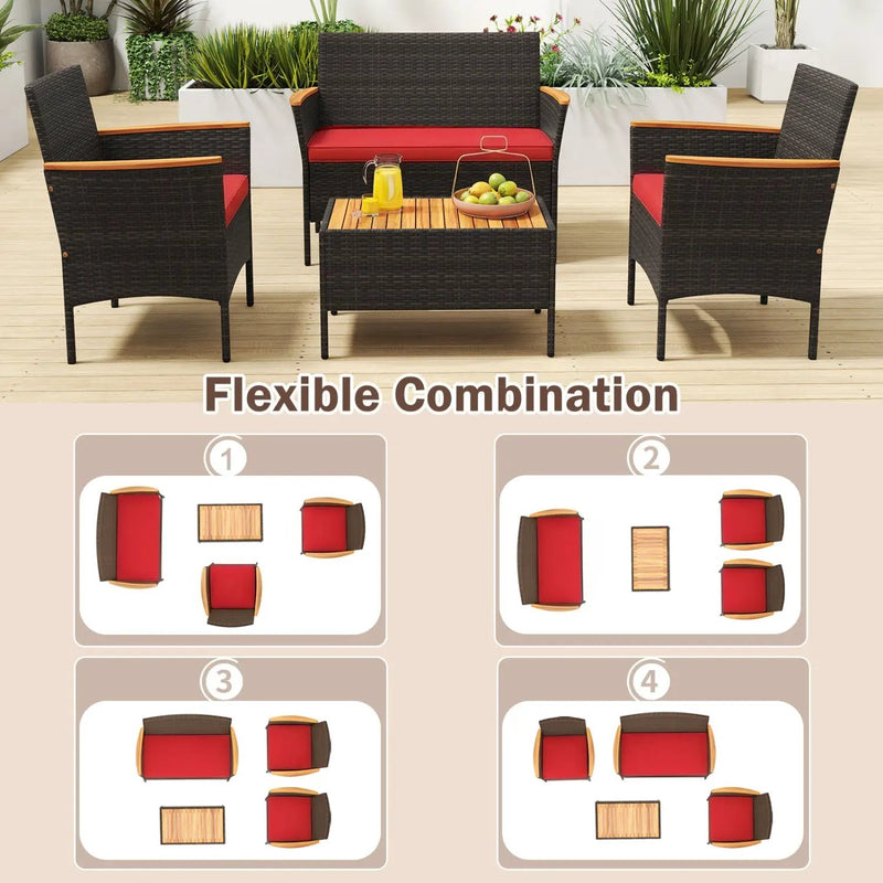 8 Piece Patio Wicker Sofa Set 4 Rattan Chairs and 2 Loveseat with 2 Table by DirectDeals