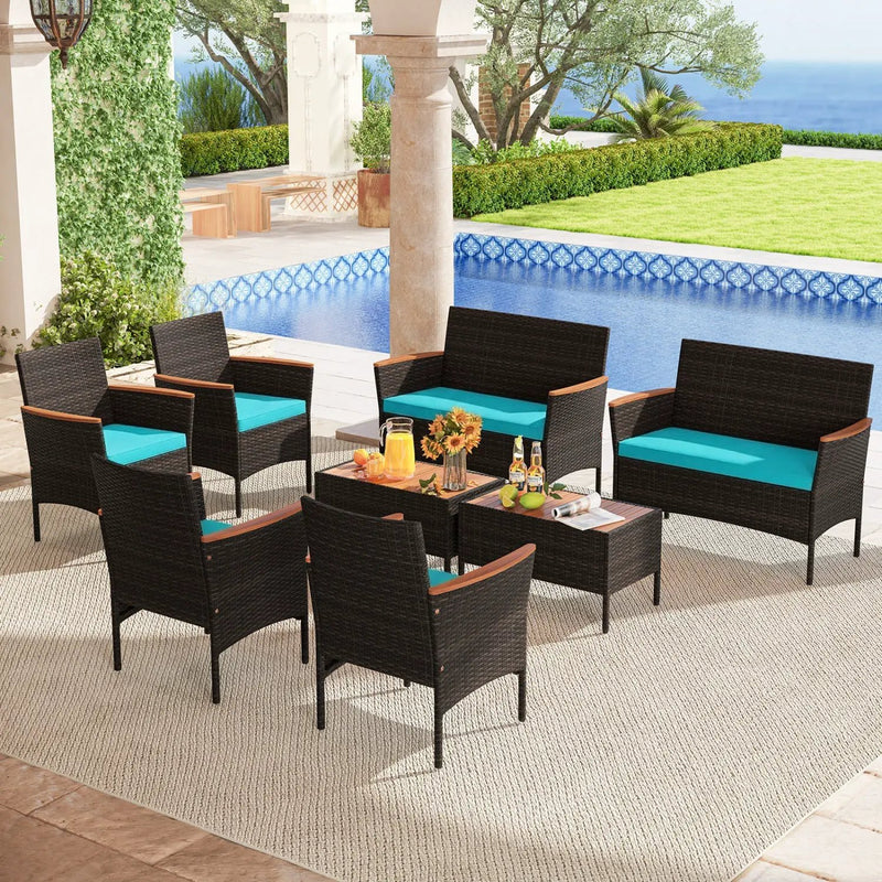 8-Piece Patio Conversation Set with Cushions - Turquoise by DirectDeals