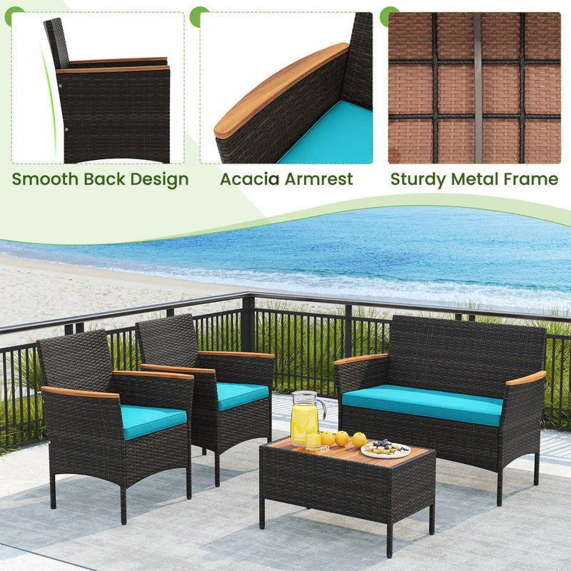 8-Piece Patio Conversation Set with Cushions - Turquoise by DirectDeals