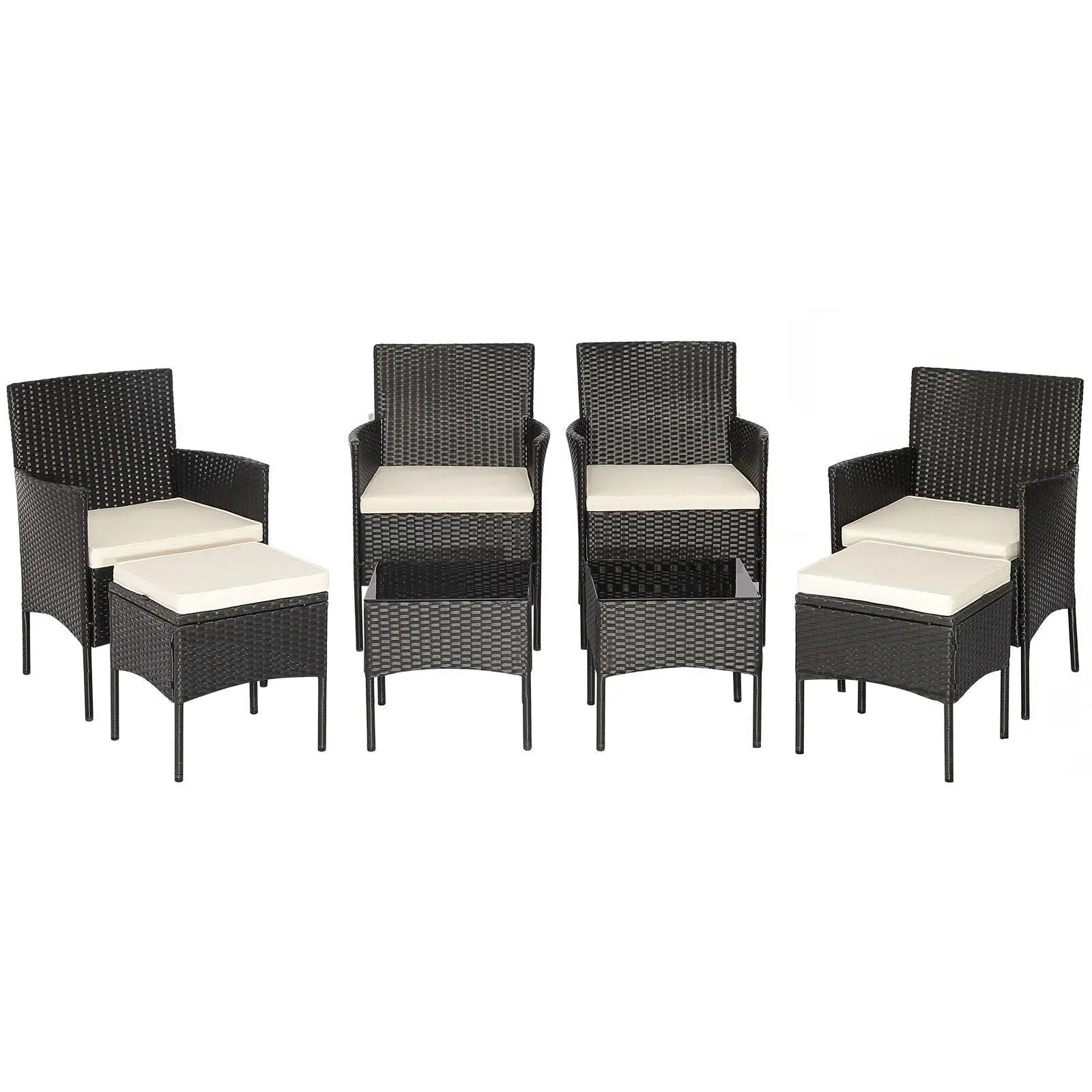 8 Pieces Patio Wicker Conversation Set with 2 Coffee Tables and 2 Ottomans by DirectDeals