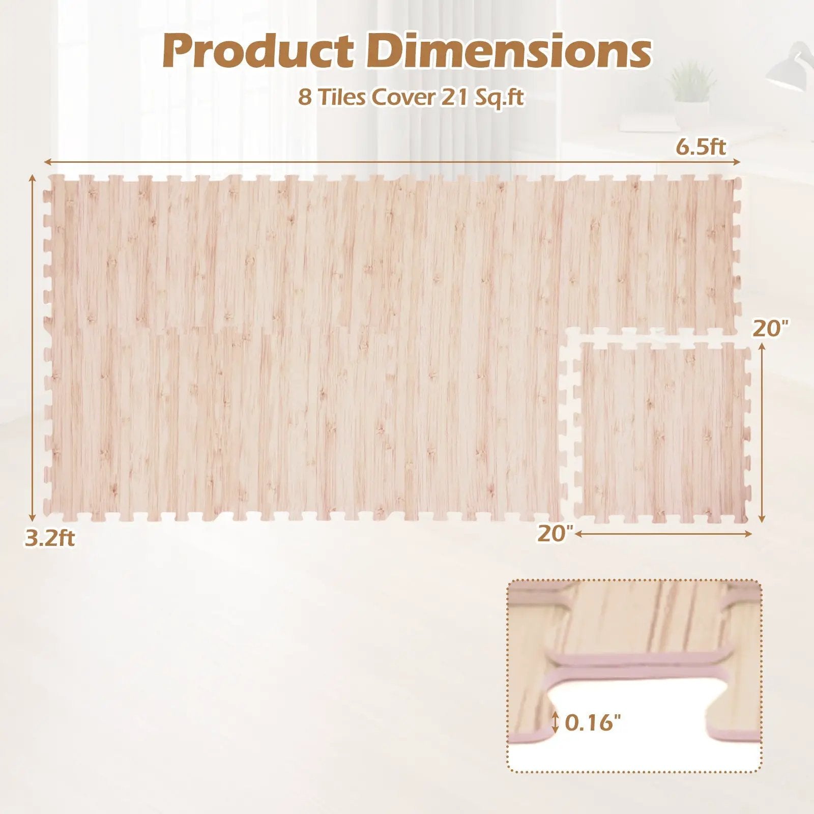 8 Pieces EVA Foam Floor Tiles with Wood Texture by DirectDeals