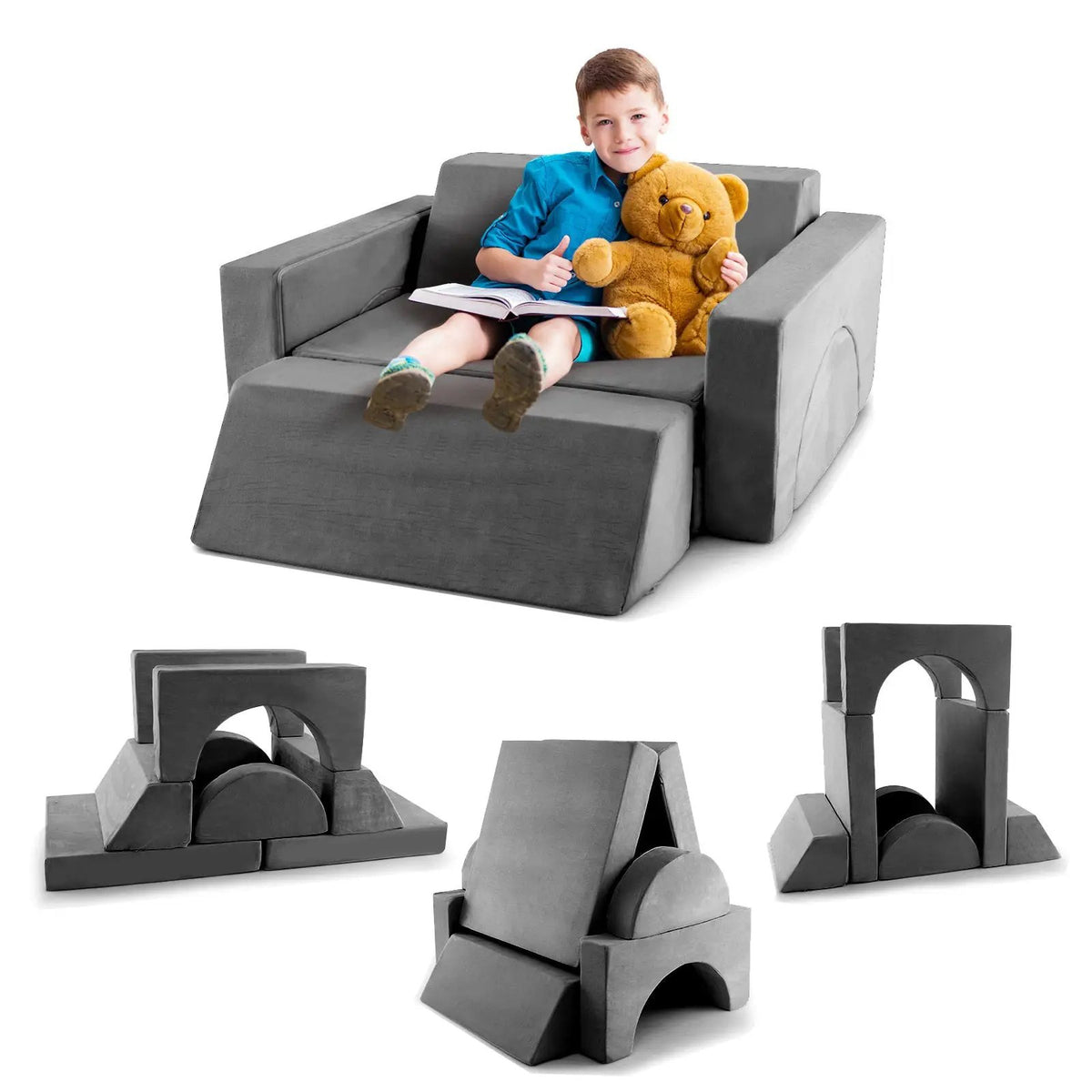 8 Pieces Kids Modular Play Sofa with Detachable Cover for Playroom and Bedroom, photo 3 of 9