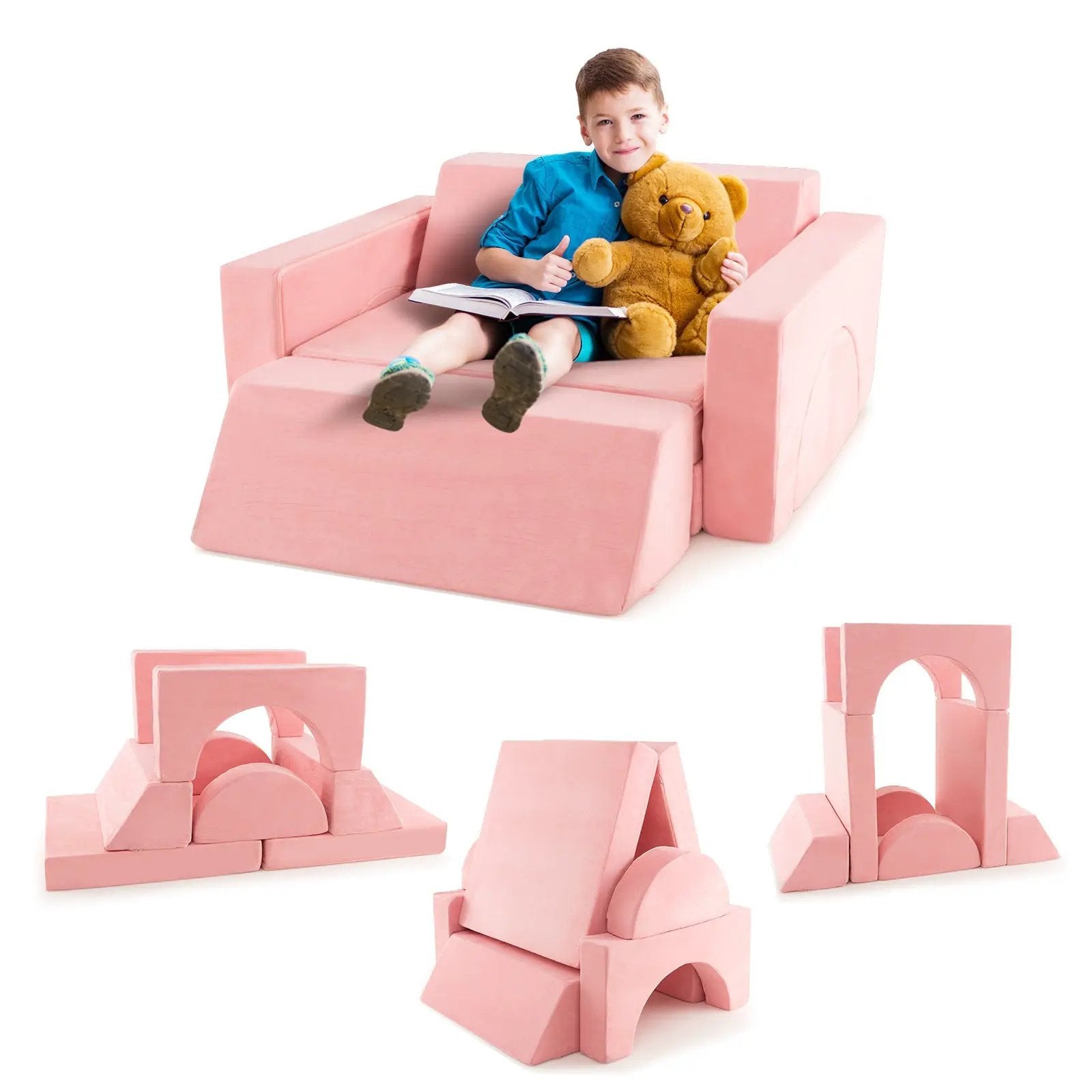 8 Pieces Kids Modular Play Sofa with Detachable Cover for Playroom and Bedroom by DirectDeals