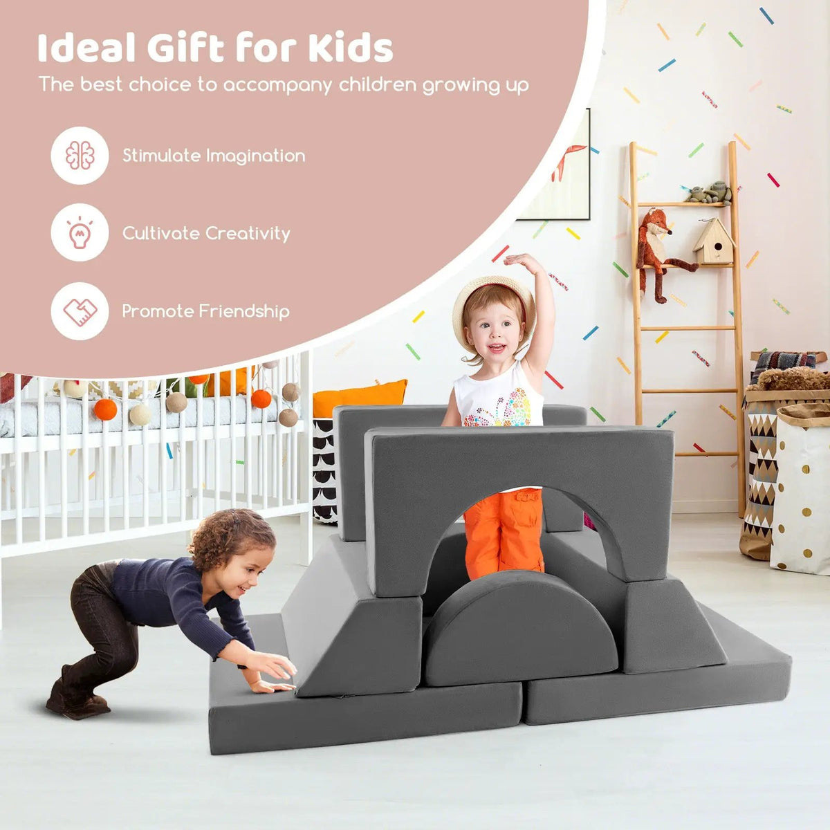8 Pieces Kids Modular Play Sofa with Detachable Cover for Playroom and Bedroom, photo 6 of 9
