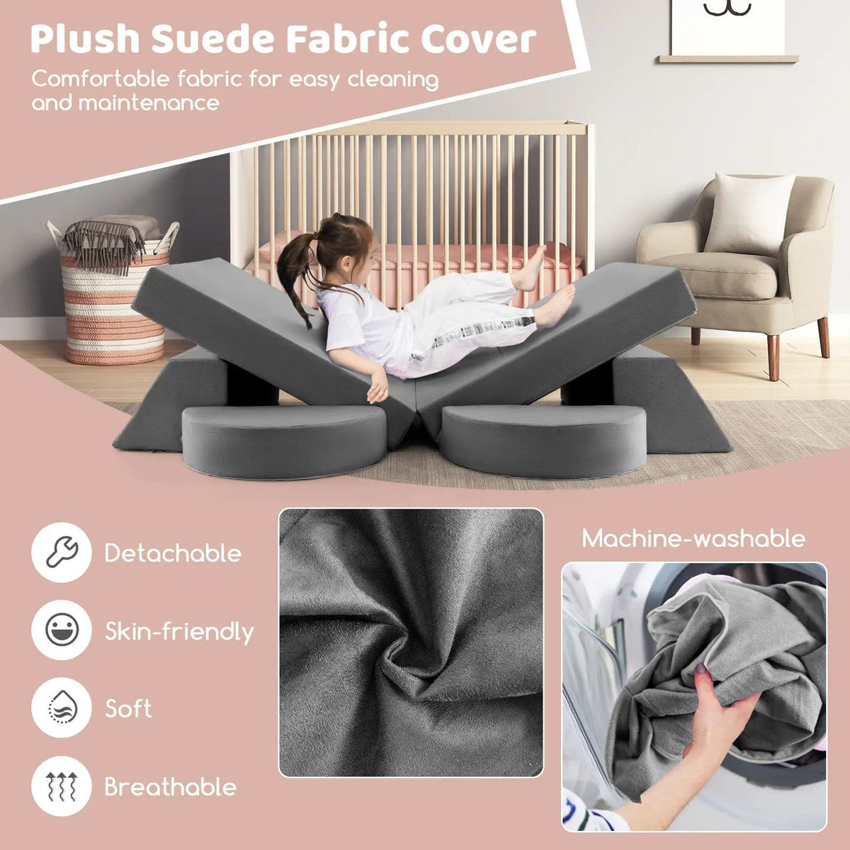 8 Pieces Kids Modular Play Sofa with Detachable Cover for Playroom and Bedroom, photo 8 of 9