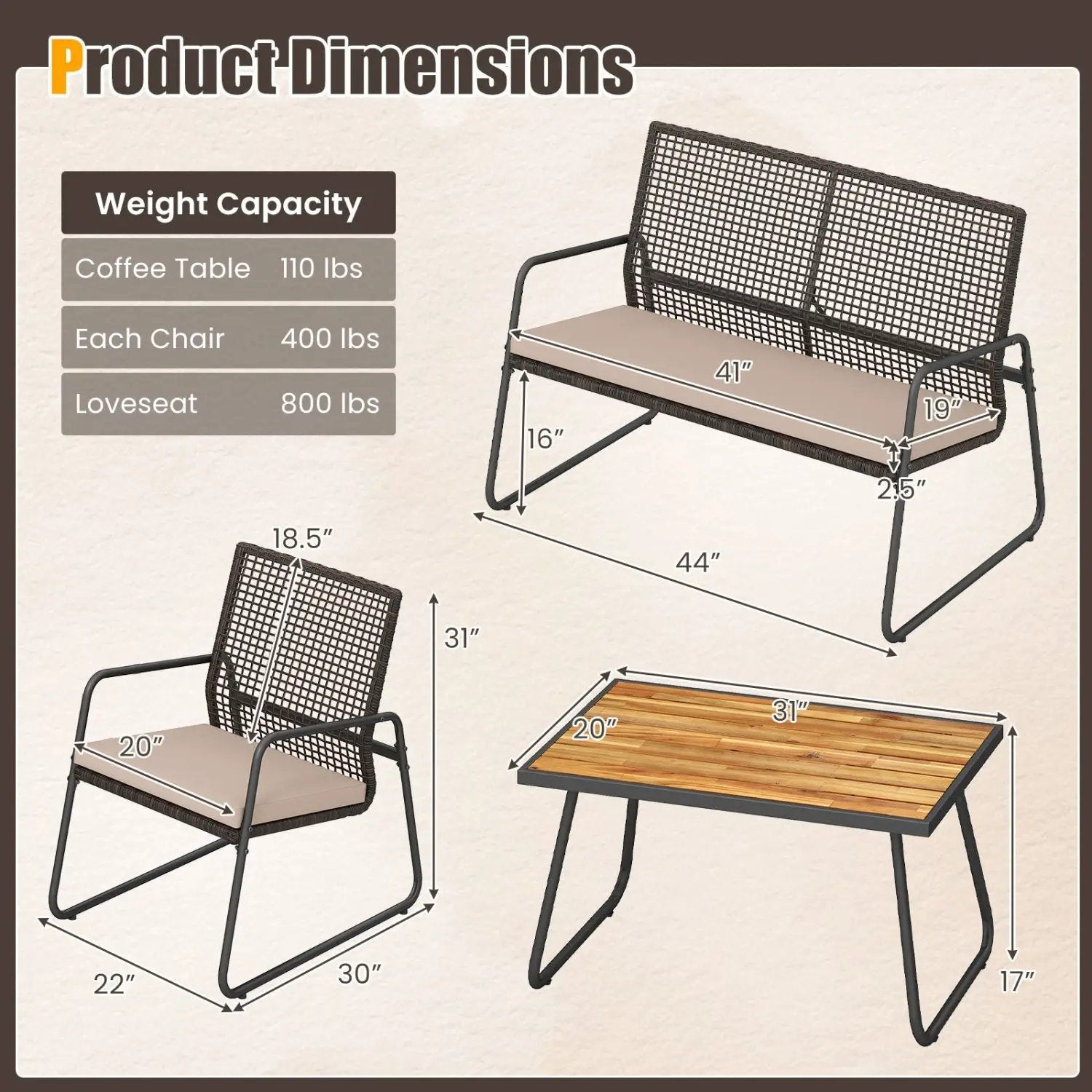 8-Piece Patio Conversation Set with Acacia Wood Coffee Table by DirectDeals