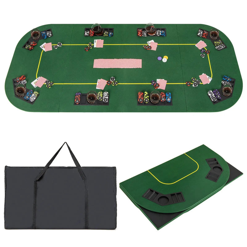 79 x 36 Inch 8-Player Foldable Poker Table Top with Carry Bag and Cup Holders by DirectDeals