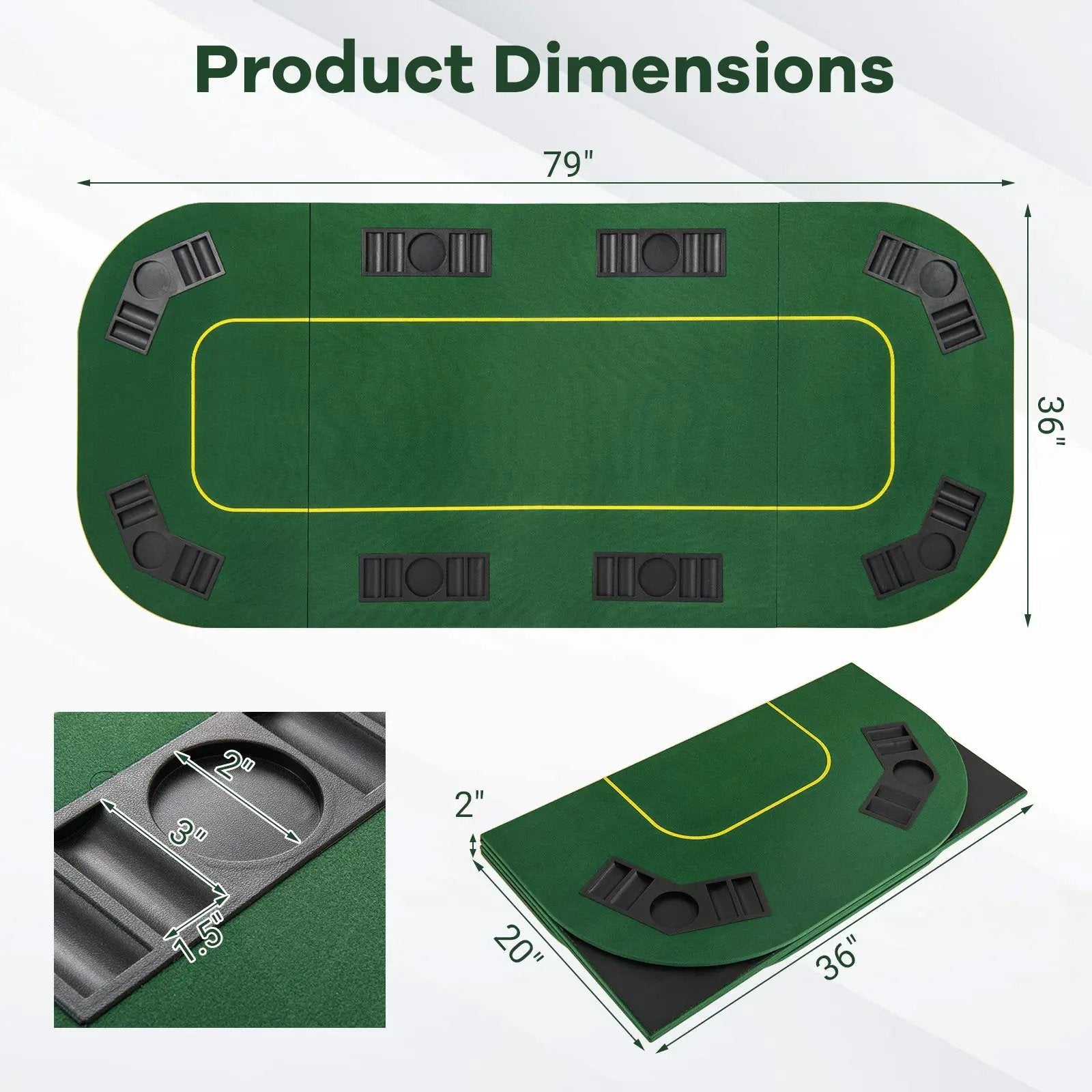 79 x 36 Inch 8-Player Foldable Poker Table Top with Carry Bag and Cup Holders by DirectDeals