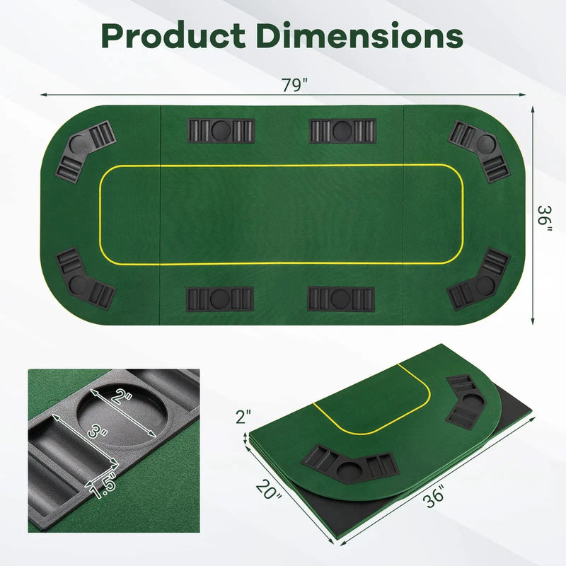 79 x 36 Inch 8-Player Foldable Poker Table Top with Carry Bag and Cup Holders by DirectDeals