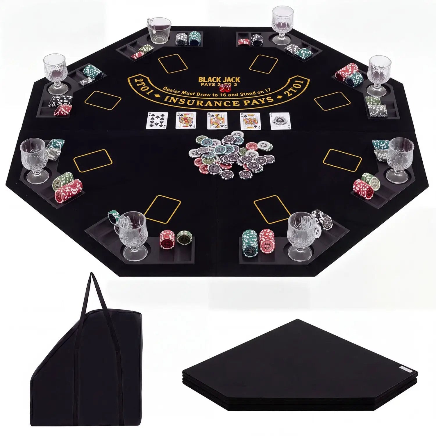 8-Player Foldable Poker Table Top with Cup Holders by DirectDeals
