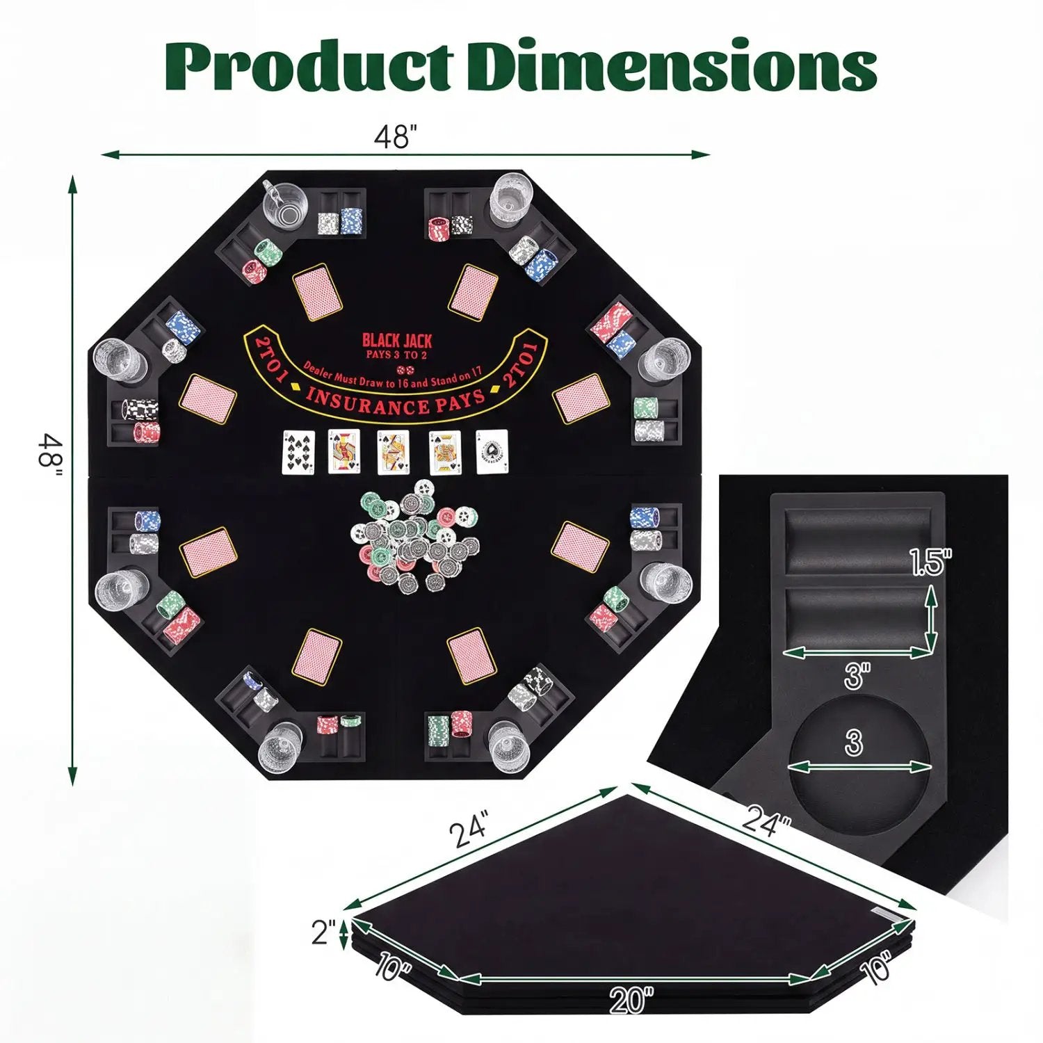 8-Player Foldable Poker Table Top with Cup Holders by DirectDeals