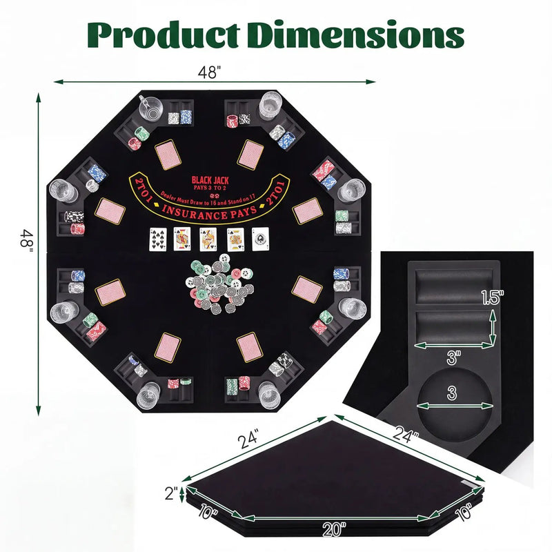 8-Player Foldable Poker Table Top with Cup Holders by DirectDeals