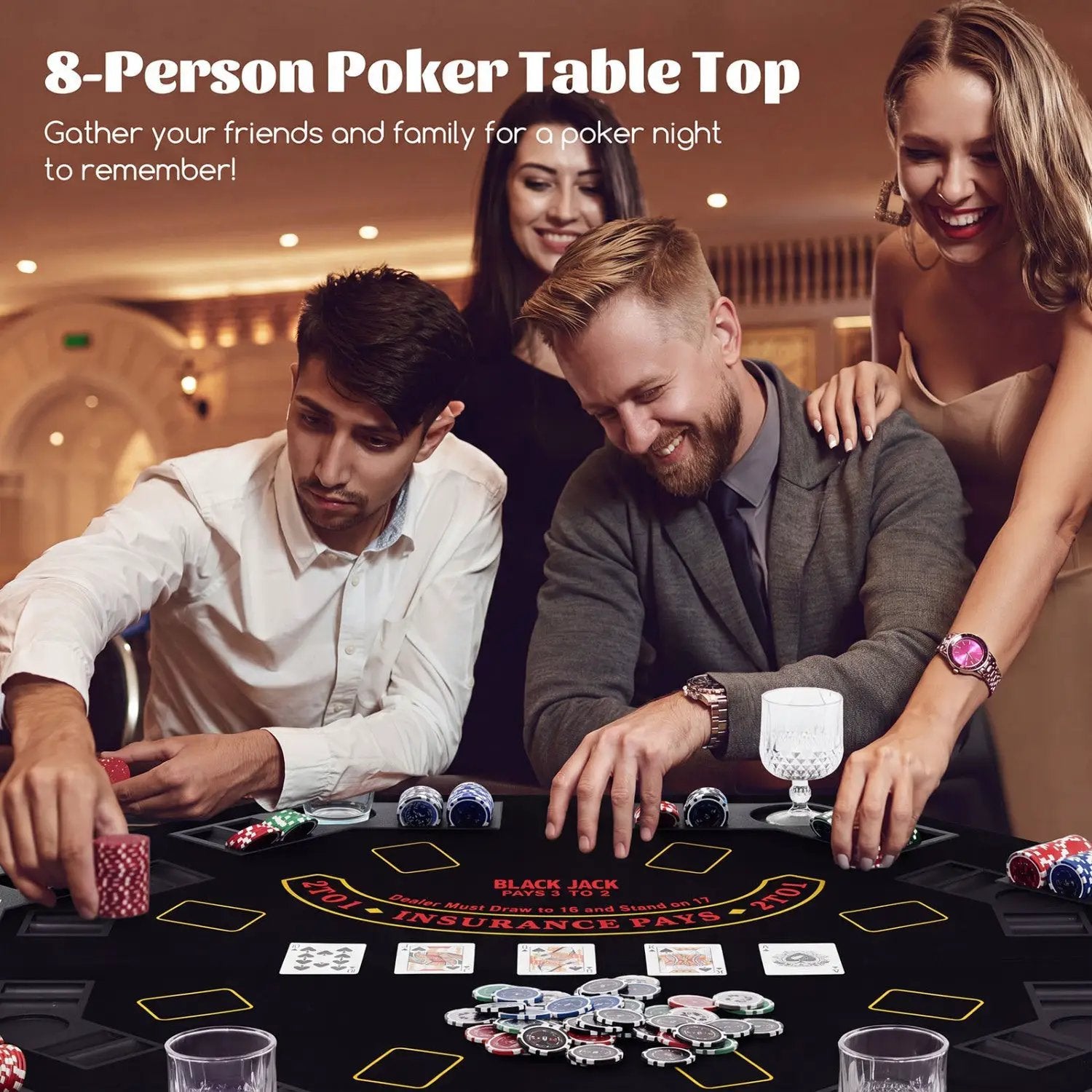 8-Player Foldable Poker Table Top with Cup Holders by DirectDeals