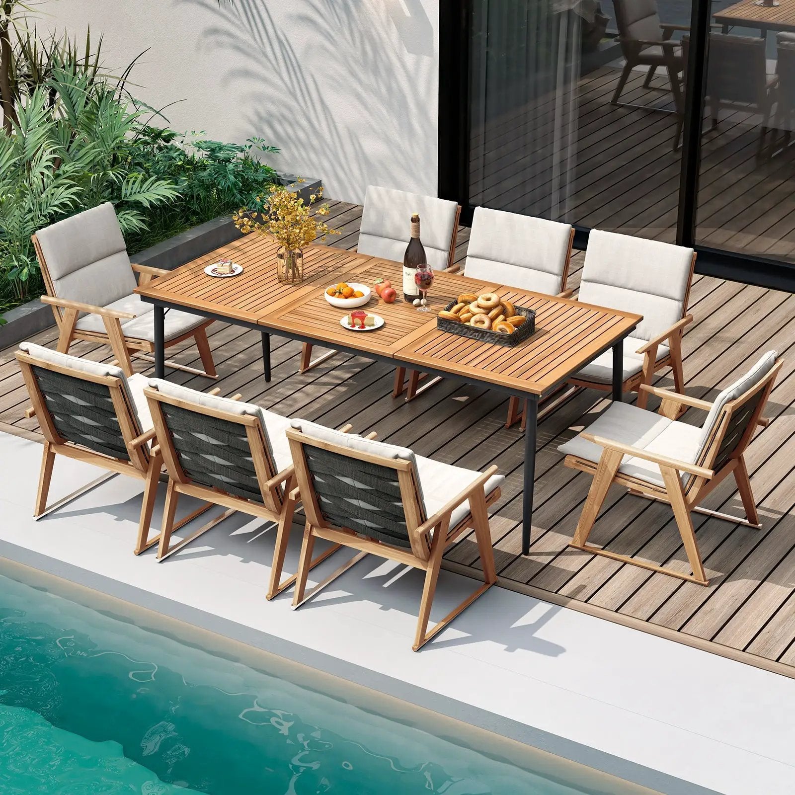 79 Inch Acacia Wood Outdoor Dining Table for 8 with 1.9 Inch Umbrella Hole by DirectDeals