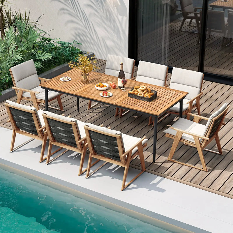 79 Inch Acacia Wood Outdoor Dining Table for 8 with 1.9 Inch Umbrella Hole by DirectDeals