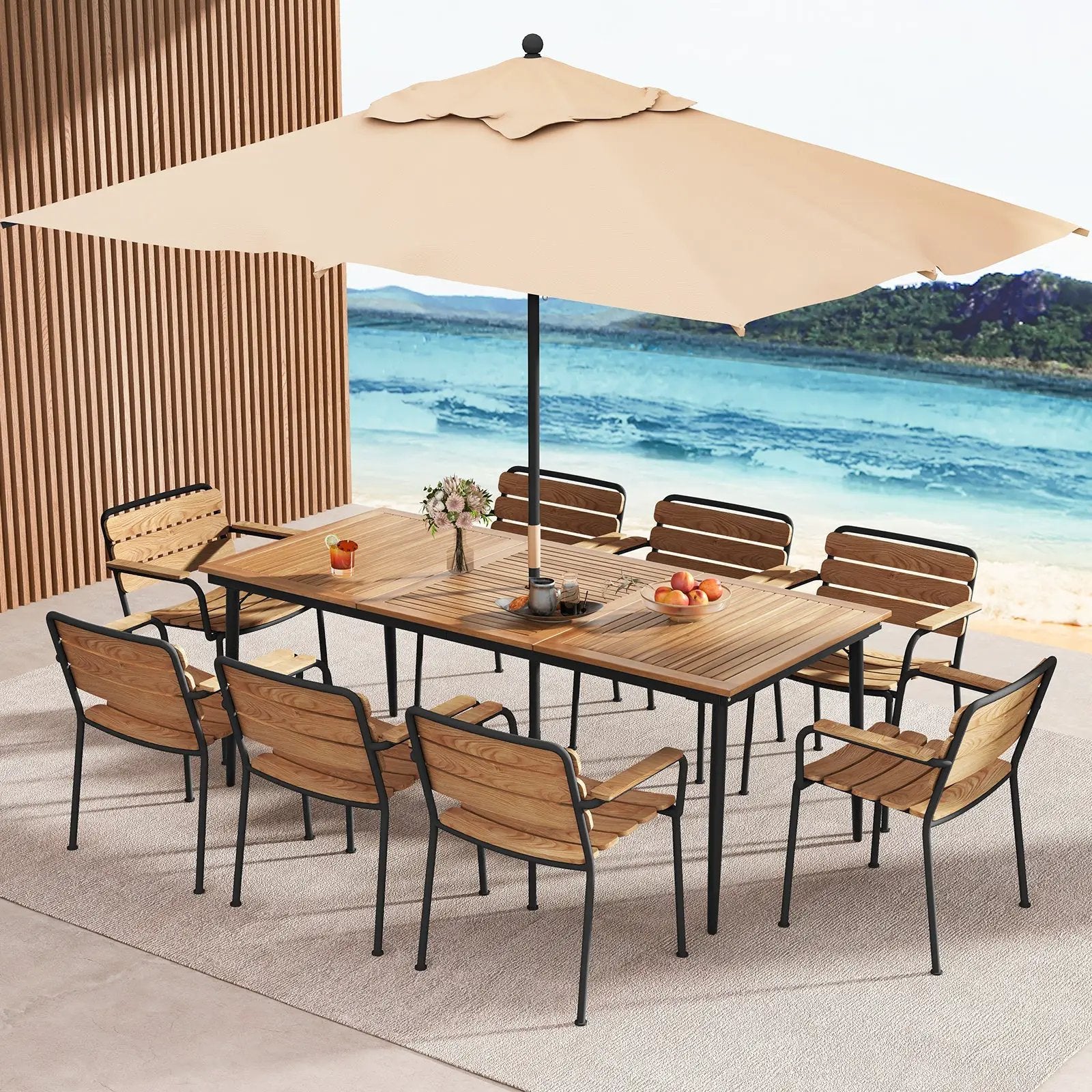 79 Inch Acacia Wood Outdoor Dining Table for 8 with 1.9 Inch Umbrella Hole by DirectDeals