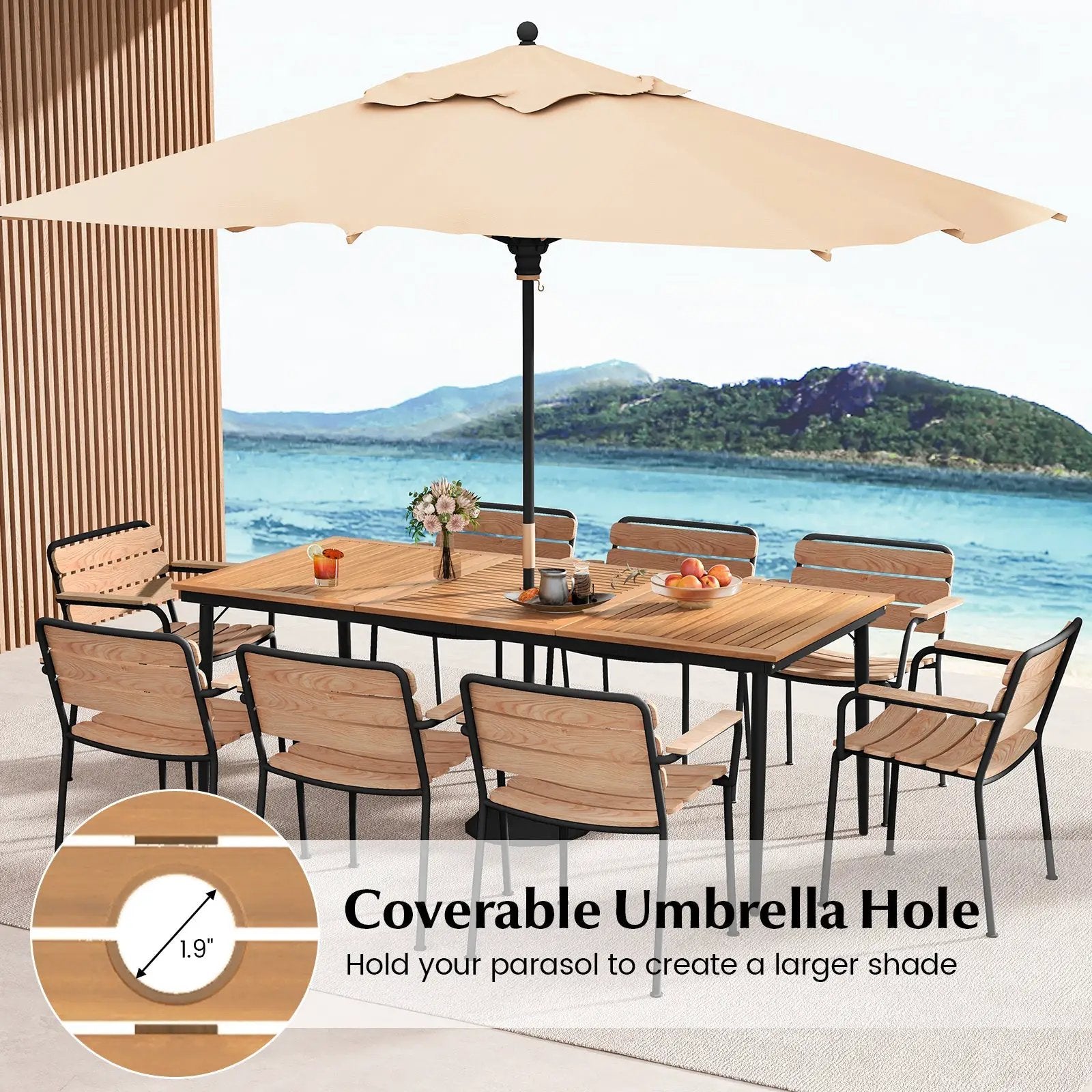 79 Inch Acacia Wood Outdoor Dining Table for 8 with 1.9 Inch Umbrella Hole by DirectDeals
