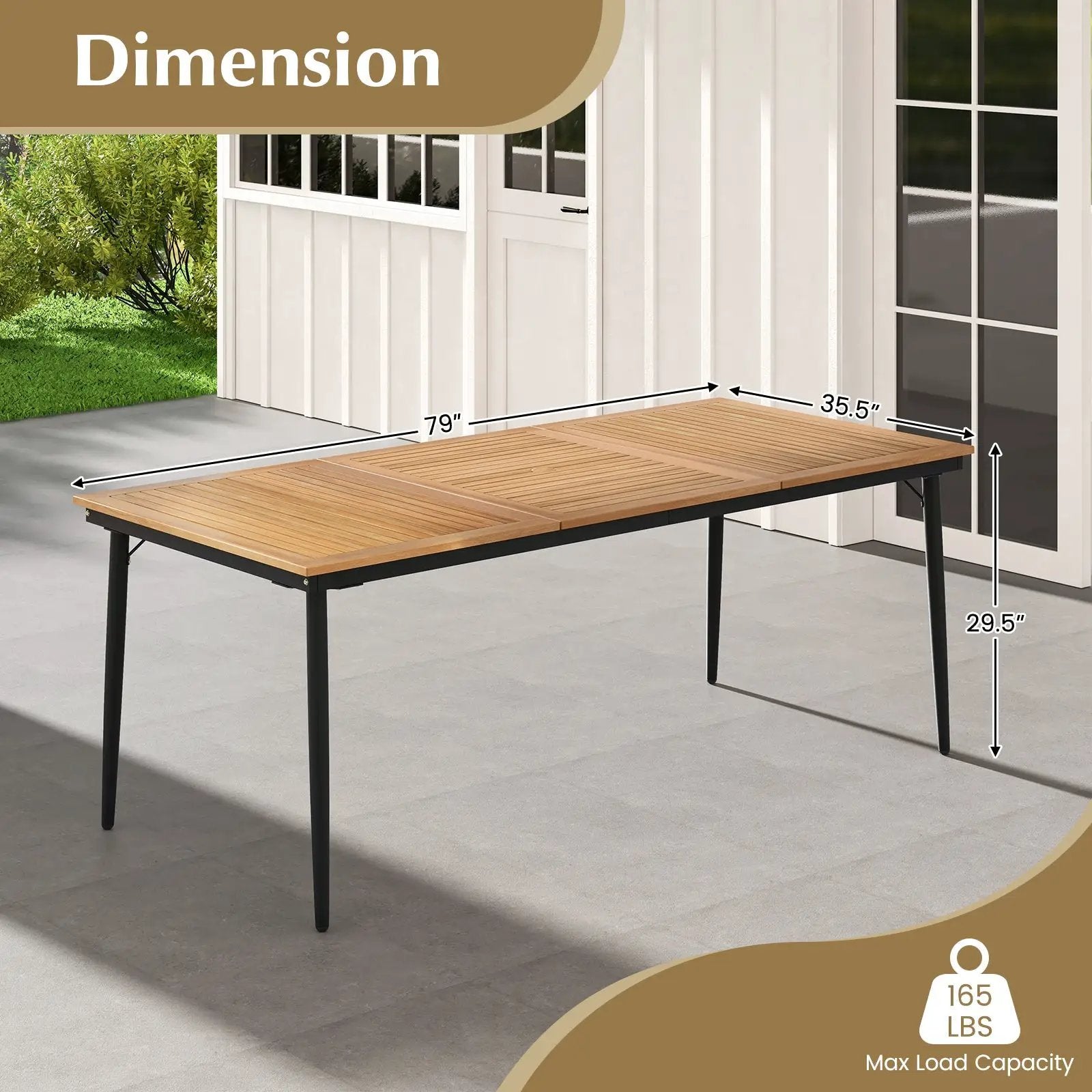 79 Inch Acacia Wood Outdoor Dining Table for 8 with 1.9 Inch Umbrella Hole by DirectDeals