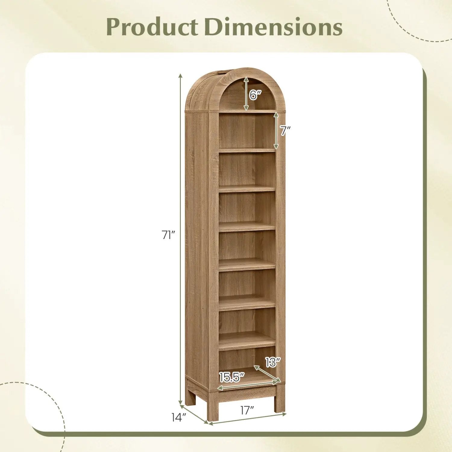8-Tier Modern Arch Bookshelf with 3 Adjustable Shelves by DirectDeals