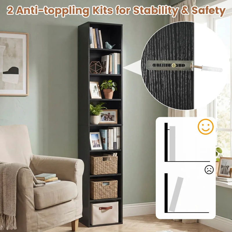 8-Tier Narrow Bookshelf with Adjustable Shelves by DirectDeals