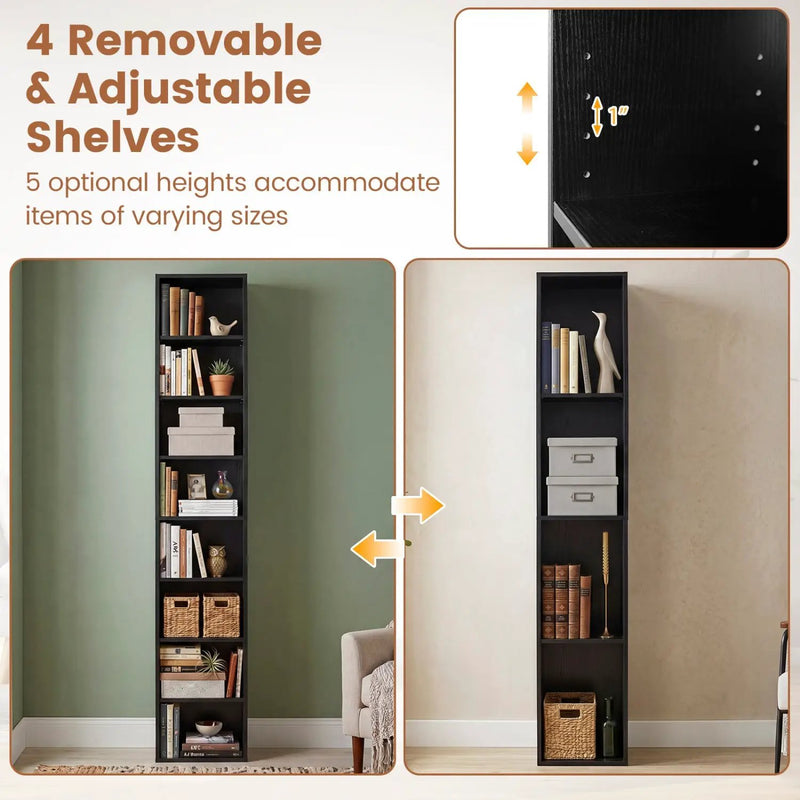 8-Tier Narrow Bookshelf with Adjustable Shelves by DirectDeals