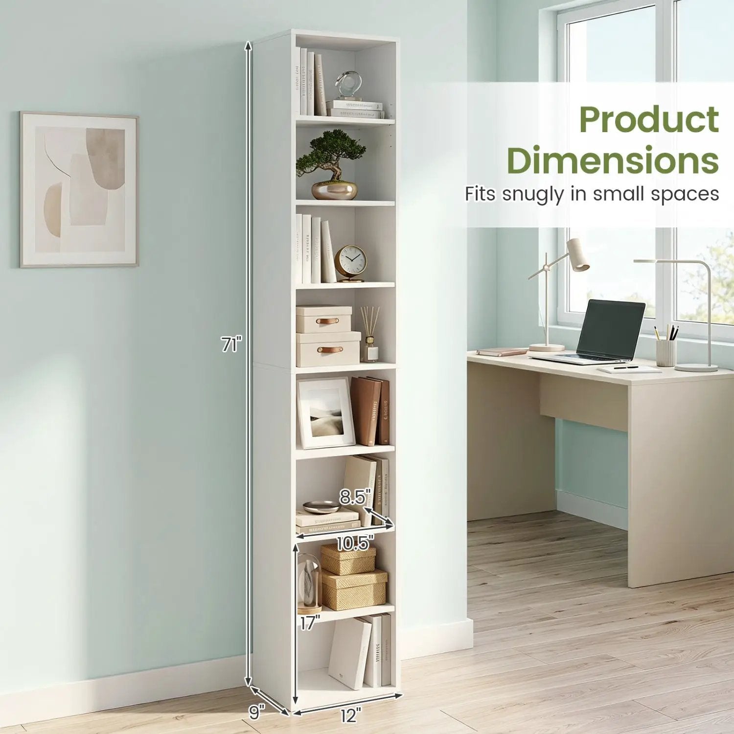 8-Tier Narrow Bookshelf with Adjustable Shelves by DirectDeals