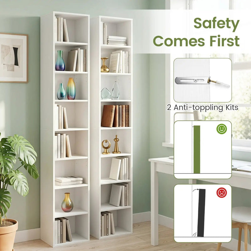 8-Tier Narrow Bookshelf with Adjustable Shelves by DirectDeals