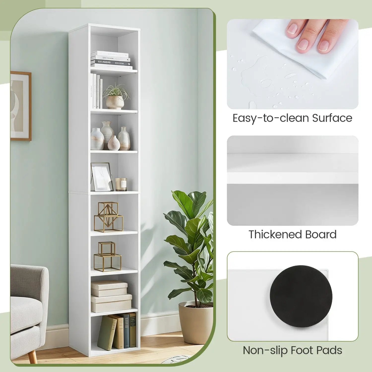8-Tier Narrow Bookshelf with Adjustable Shelves by DirectDeals