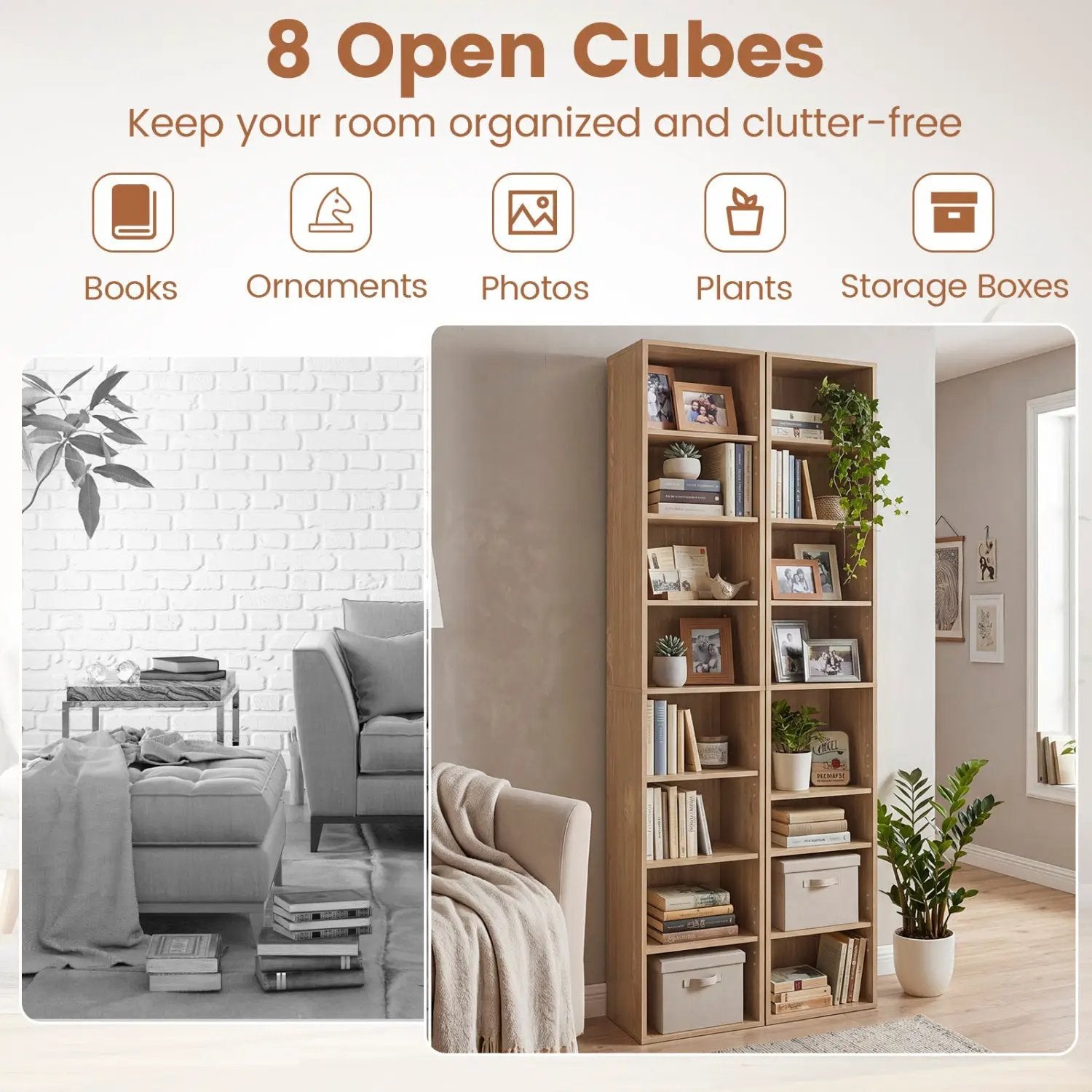 8-Tier Narrow Bookshelf with Adjustable Shelves by DirectDeals