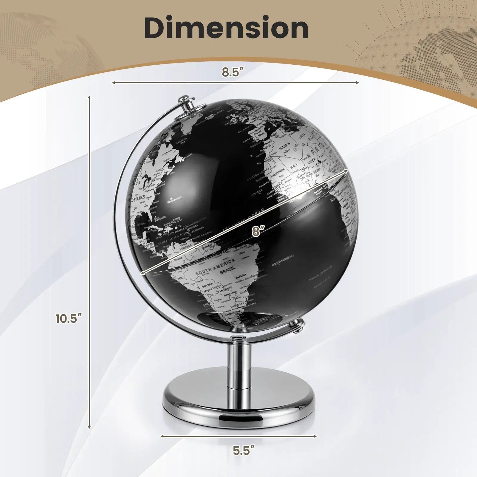 8" World Globe Modern Decorative Tabletop Earth Globe by DirectDeals