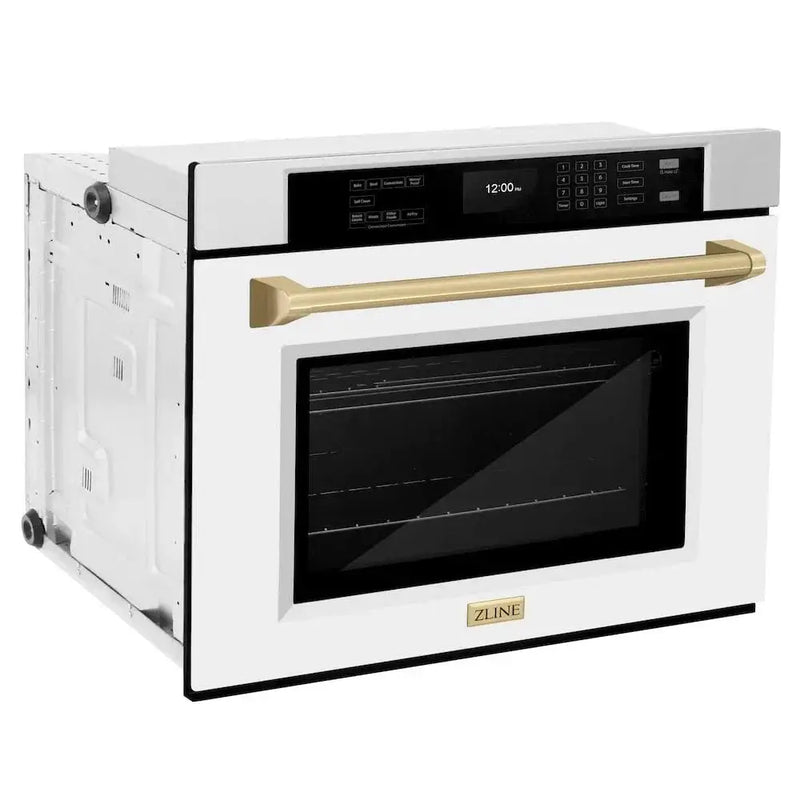 ZLINE 30" Autograph Edition Professional True Convection Single Wall Oven, Air Fry, Self Clean, White Matte, Champagne Bronze WASZ-WM-30-CB by Farmhouse Kitchen and Bath