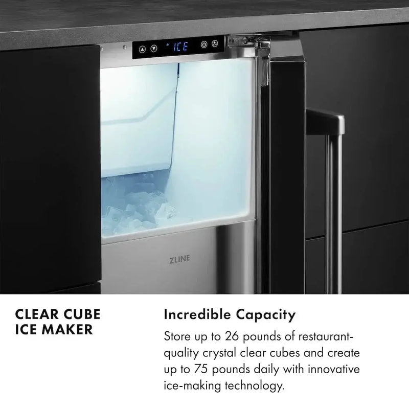 ZLINE 15" Touchstone Clear Cube Ice Maker Drain Pump Solid Stainless Steel Door ICCD-ST-15 by Farmhouse Kitchen and Bath