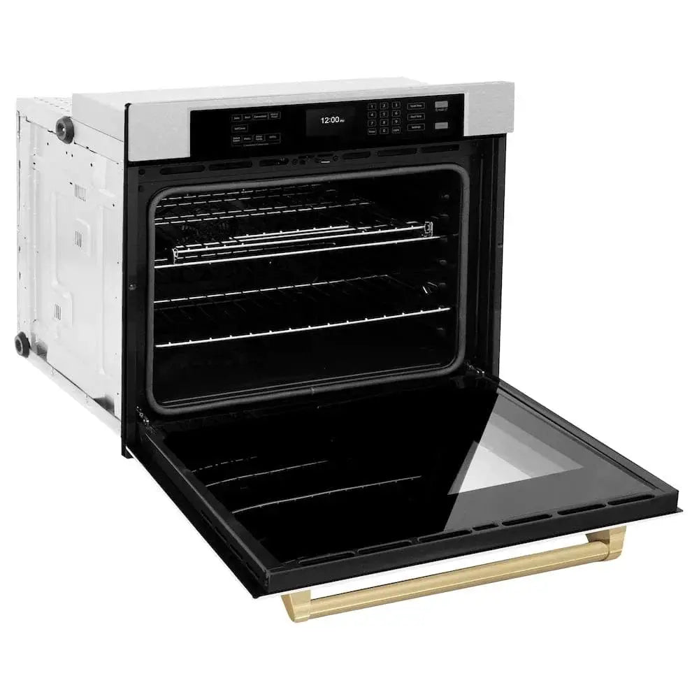 ZLINE 30"Professional True Convection Single Wall Oven, Air Fry, Self Clean, DuraSnow® White Matte, Champagne Bronze WASSZ-WM-30-CB by Farmhouse Kitchen and Bath