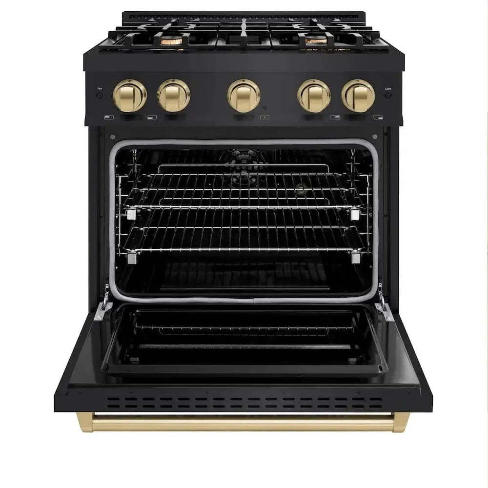 ZLINE 30" Classic Gas Range, Convection Gas Oven Black Stainless Steel, Champagne Bronze CGRBZ-30-CB by Farmhouse Kitchen and Bath