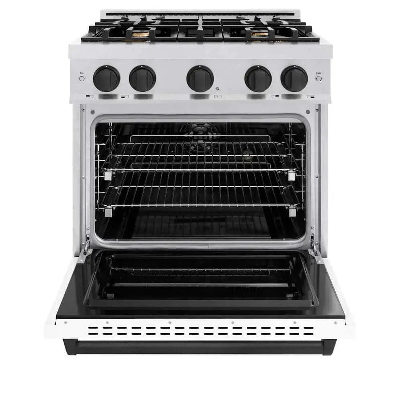 ZLINE 30" Dual Fuel Range, Gas Cooktop, Electric Convection Oven DuraSnow® Stainless Steel, Matte Black CDRSZ-30-MB by Farmhouse Kitchen and Bath