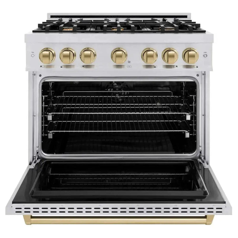 ZLINE 36" Classic Gas Range, Convection Gas Oven Stainless Steel, Champagne Bronze CGRZ-36-CB by Farmhouse Kitchen and Bath