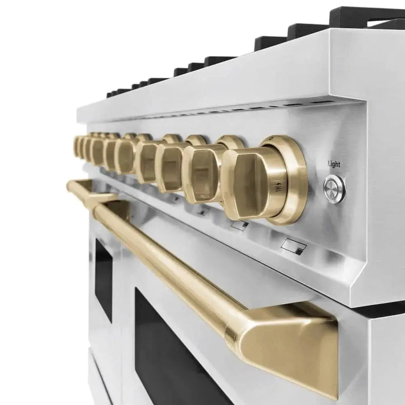 ZLINE 48" Dual Fuel Range, Gas Cooktop, Electric Convection Oven Stainless Steel, Champagne Bronze CDRZ-48-CB by Farmhouse Kitchen and Bath