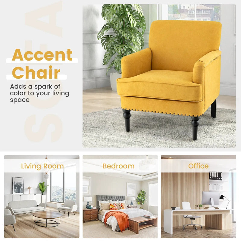 Modern Upholstered Padded Accent Chair with Rubber Wood Legs by DirectDeals