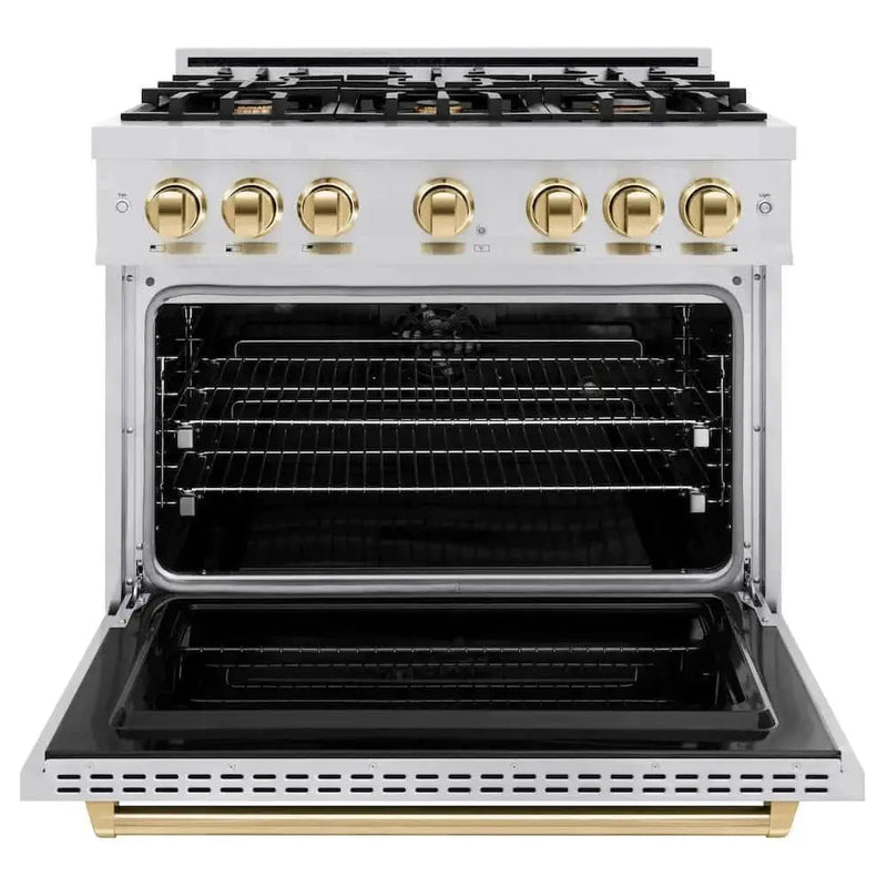 ZLINE 36" Classic Gas Range, Convection Gas Oven Stainless Steel, Gold CGRZ-36-G by Farmhouse Kitchen and Bath