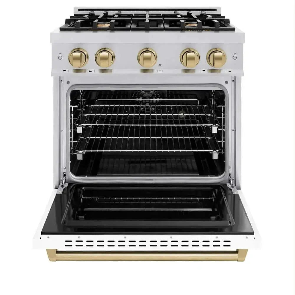 ZLINE 30" Dual Fuel Range, Gas Cooktop, Electric Convection Oven Stainless Steel, White Matte Champagne Bronze CDRZ-WM-30-CB by Farmhouse Kitchen and Bath