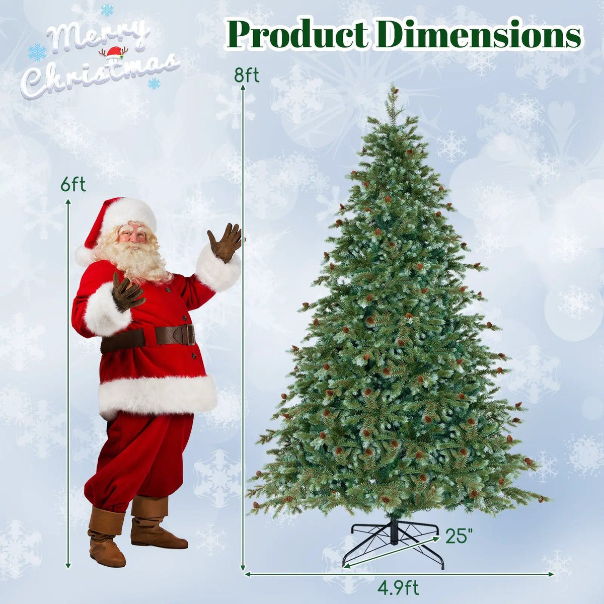 6/7/8 Feet Christmas Tree with Warm White LED Lights and Pine Cones, photo 22 of 24
