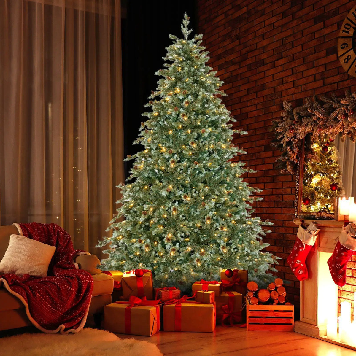 6/7/8 Feet Christmas Tree with Warm White LED Lights and Pine Cones, photo 16 of 24