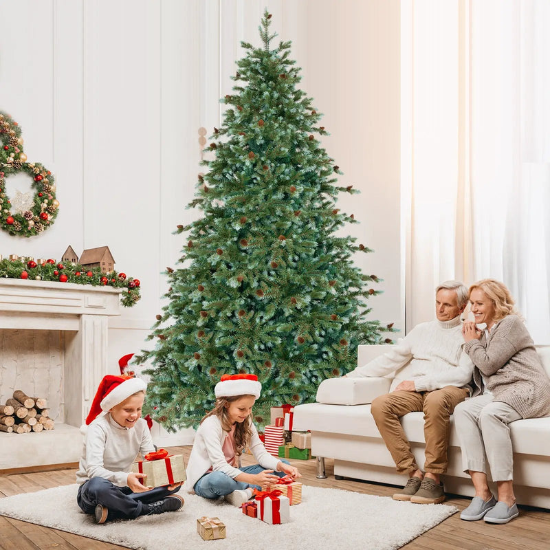 6/7/8 Feet Christmas Tree with Warm White LED Lights and Pine Cones by DirectDeals