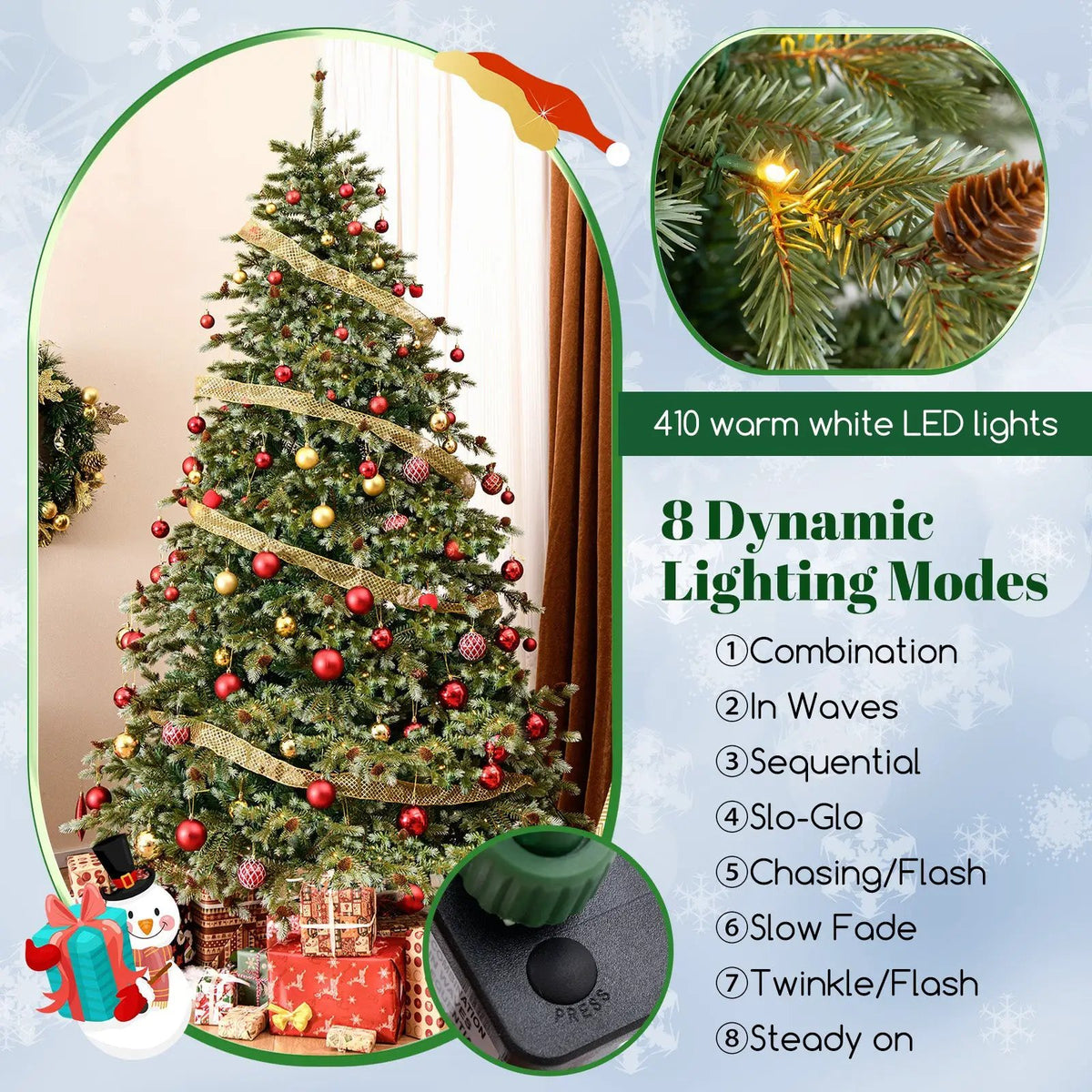 6/7/8 Feet Christmas Tree with Warm White LED Lights and Pine Cones, photo 8 of 24