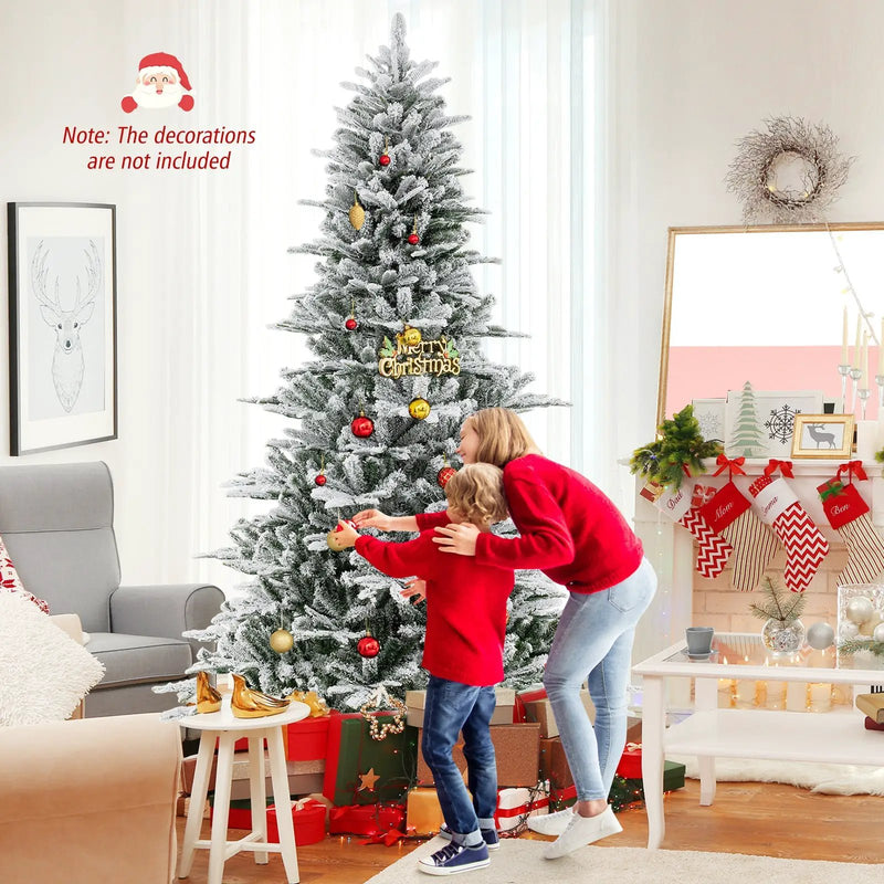 8 Feet Snow Flocked Artificial Christmas Tree with Cool White LED Lights by DirectDeals