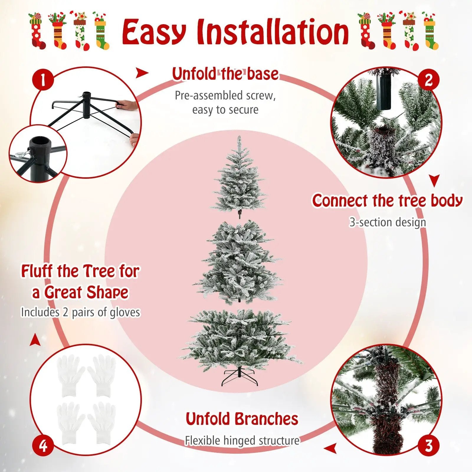 8 Feet Snow Flocked Artificial Christmas Tree with Cool White LED Lights by DirectDeals