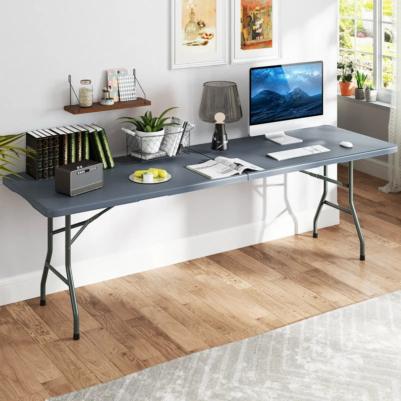 8 ft Portable Folding Table 350 LBS Fold-in-Half Table with HDPE Tabletop by DirectDeals